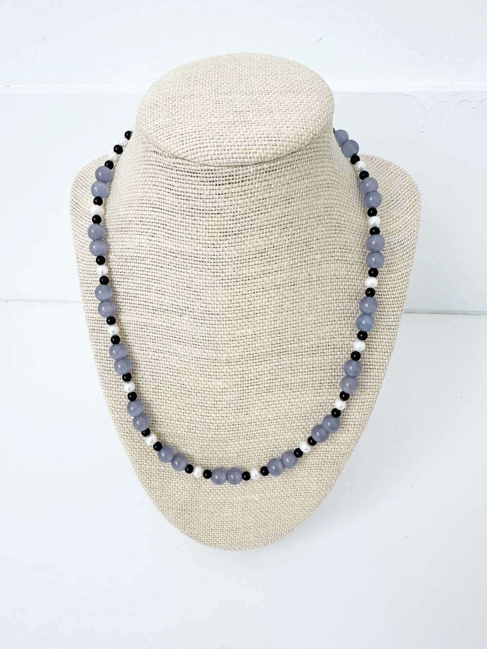 NWT Genuine Cat's Eye Iolite, Black Onyx & Pearls Necklace Purple White Black Be